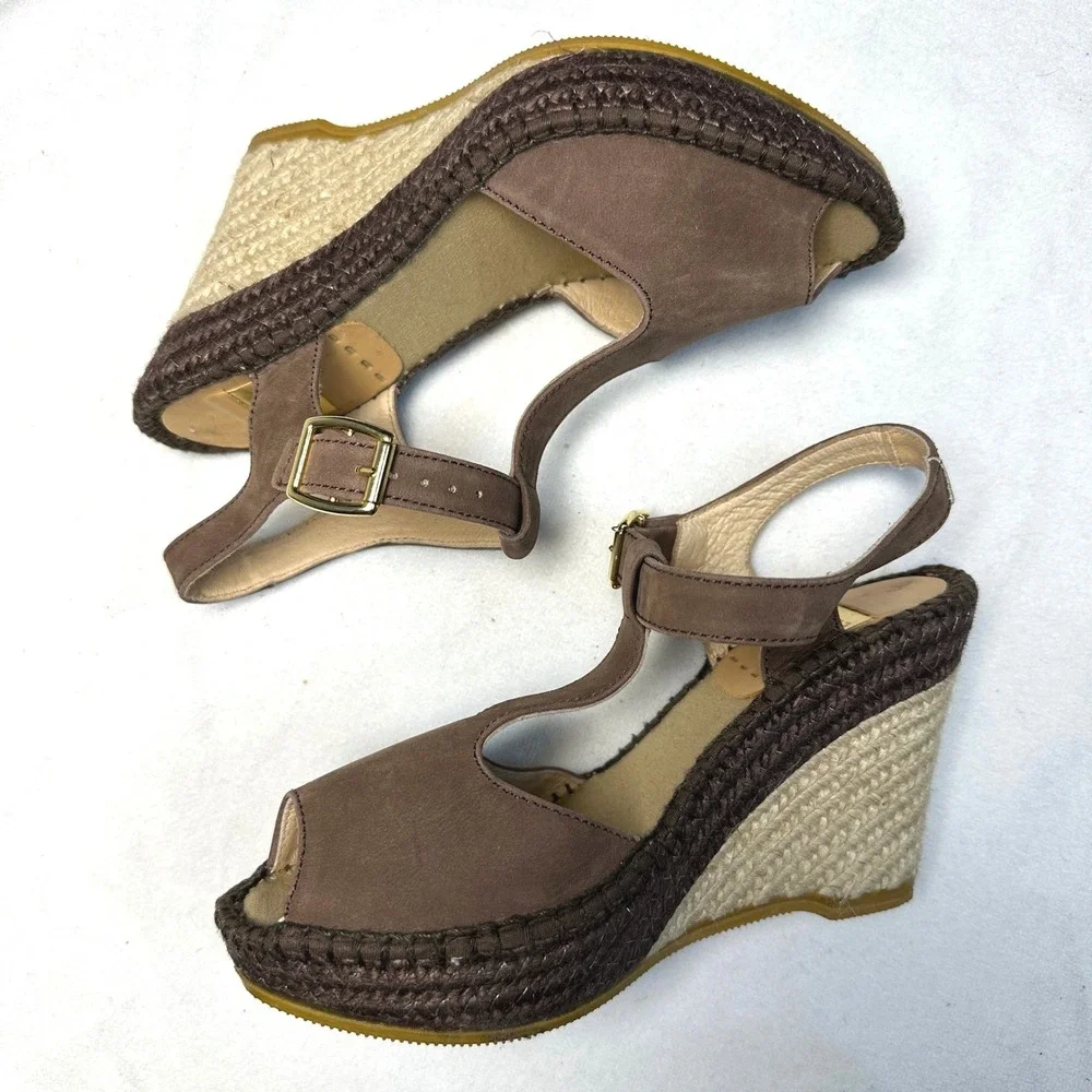Kanna Espadrille‎ Wedge Sandals Brown Suede Size EU37/US7 Boho Coastal Vacation